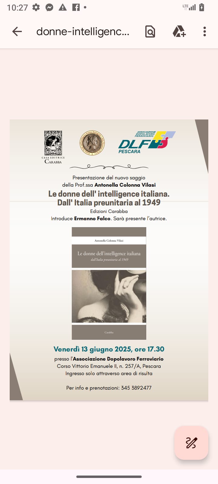 Presentazione del libro sulle donne dell' Intelligence italiana della prof.ssa Antonella Colonna Vilasi
